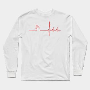 Christianity, Heartbeat icon, cross, heart & prayer Long Sleeve T-Shirt